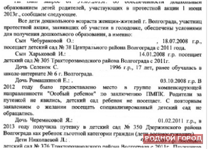 Дети собравшихся голодать волгоградок уже давно имеют места в детсадах