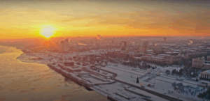 Блогер снял зимний закат над Волгоградом с высоты птичьего полета