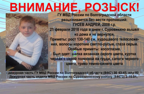 Возбуждено уголовное дело по факту пропажи 9-летнего ребенка в Суровикино