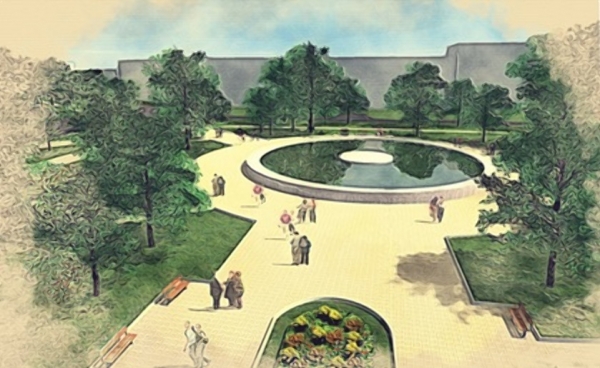 В новом парке на юге Волгограда укладывают брусчатку